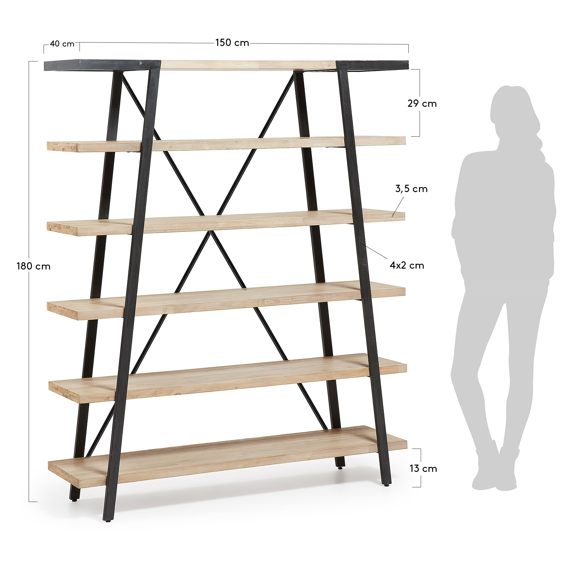 Boekenrek THINH Acacia/metaal hout DEBA Meubelen