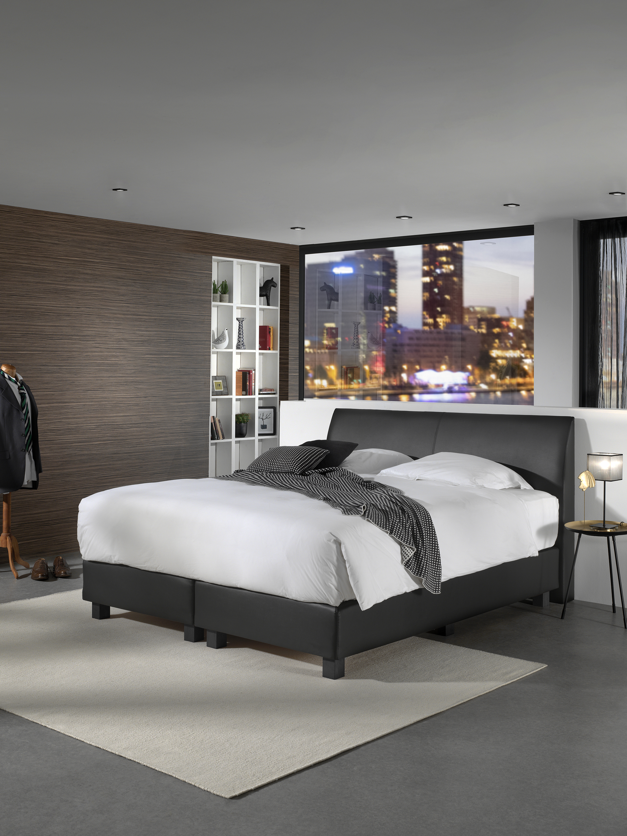 Leer Box Spring Boxspring Napoli lederlook 160x200 cm zwart