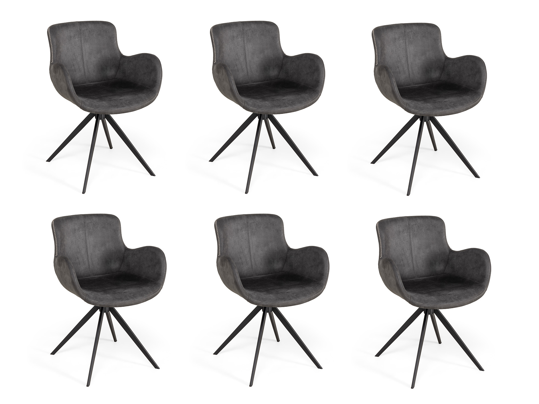 Set van 6 eetkamerstoelen SLIDE BULL - Antraciet Antraciet