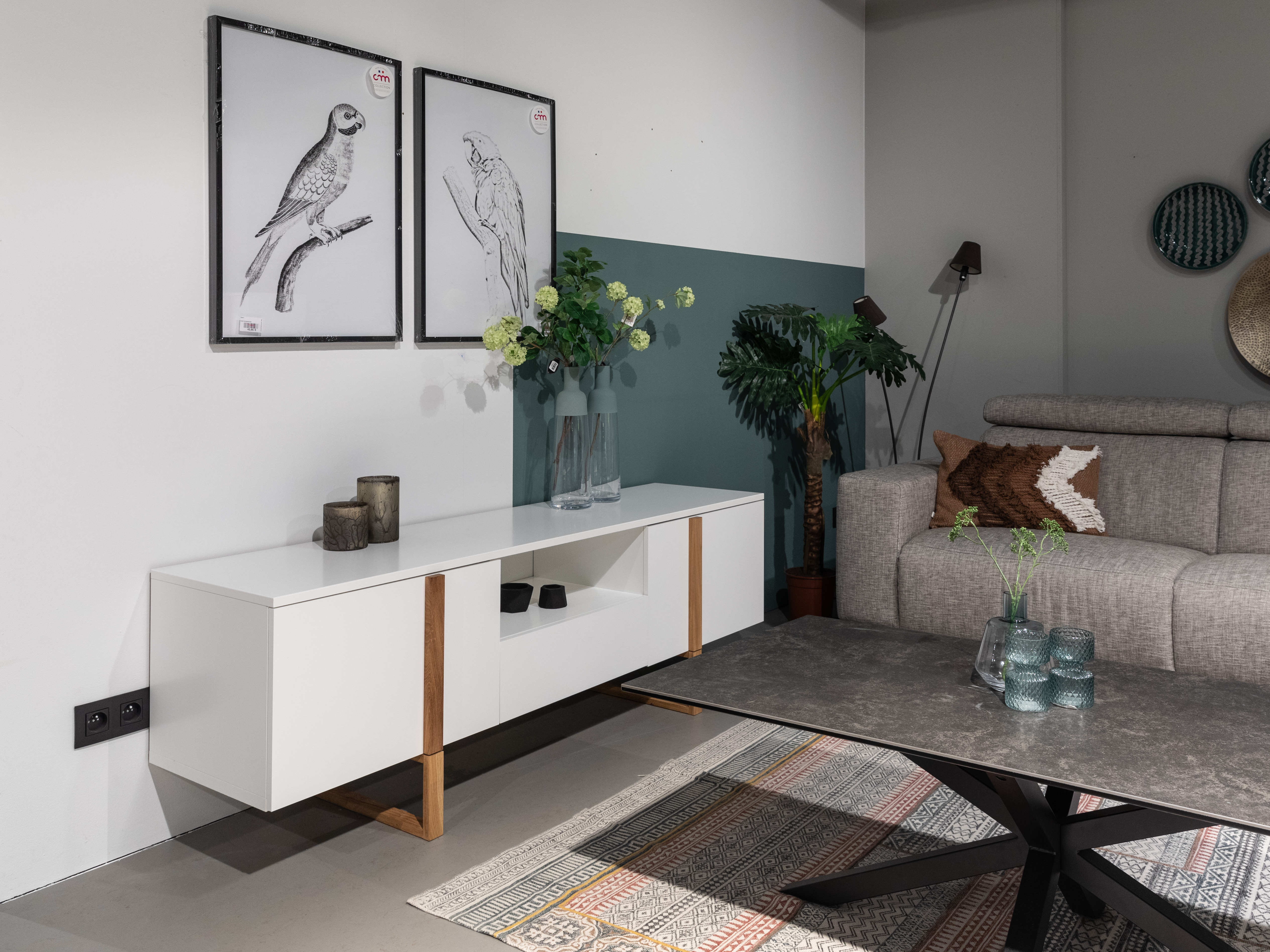 Tenzo tv-meubel Birka scandinavisch antraciet/eik wit B177 x D43 x H59 cm |  DEBA Meubelen