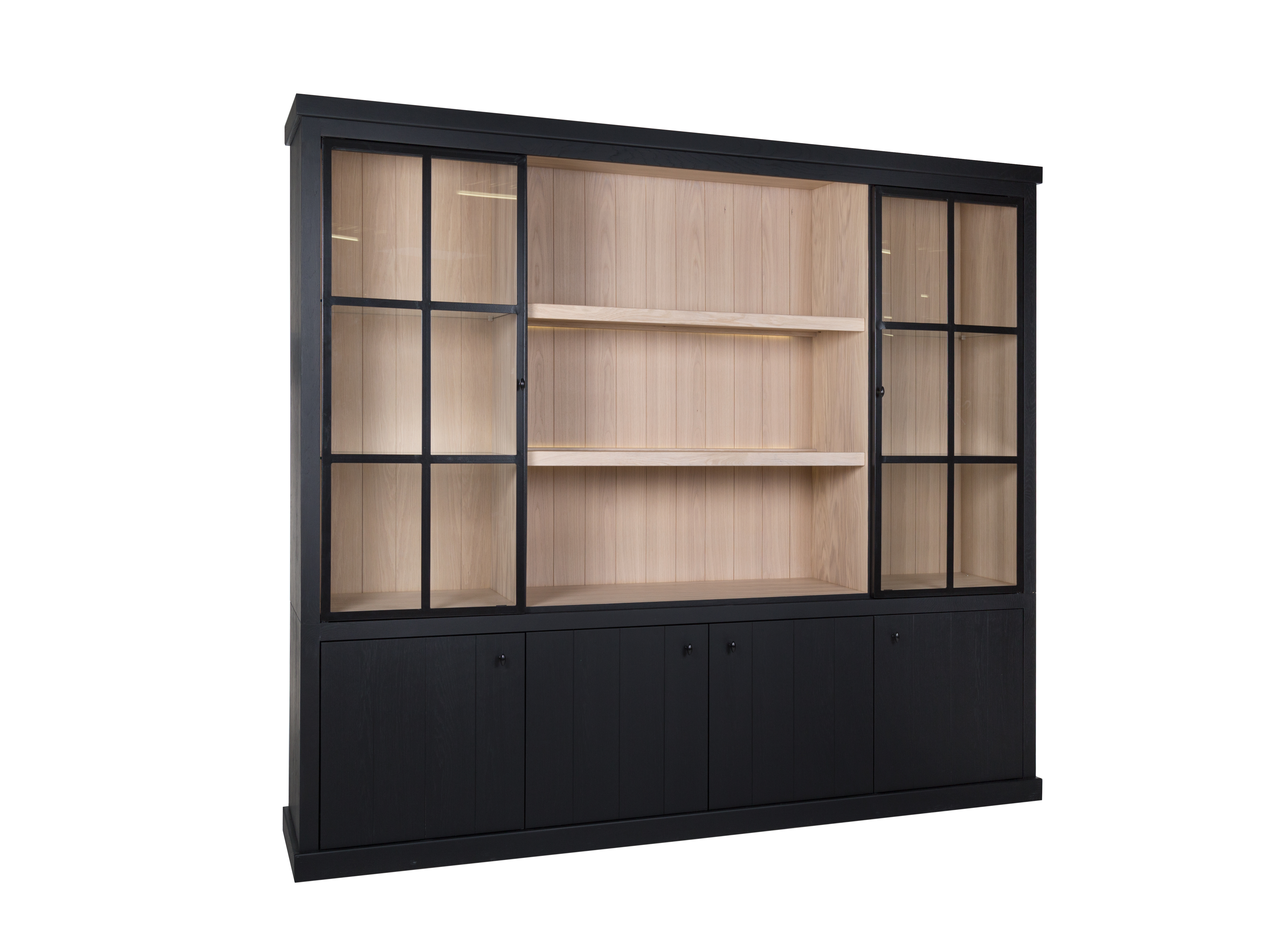 Vitrine BRIGHTON incl. spots & led - Black matte/naturel Zwart