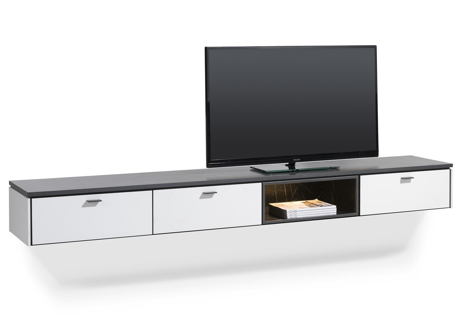 inflatie Leeg de prullenbak extract Tv-meubel BOGOTA - Wit / bovenblad marmerlook zwart wit | DEBA Meubelen